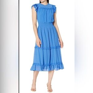 CeCe Women's Sleeveless Clip Dot Dress with Ruffle Details